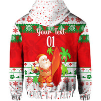 Custom Hawaii Christmas Zip Hoodie Santa Claus Surfing Simple Style White LT8 - Polynesian Pride