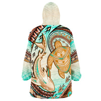 Hawaii Polynesian Shark And Sea Turtle Dreamy Turquoise Artsy Wearable Blanket Hoodie LT14 - Polynesian Pride