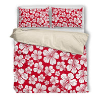 Hawaii Duvet Cover Set - White Hibiscus Red - Polynesian Pride
