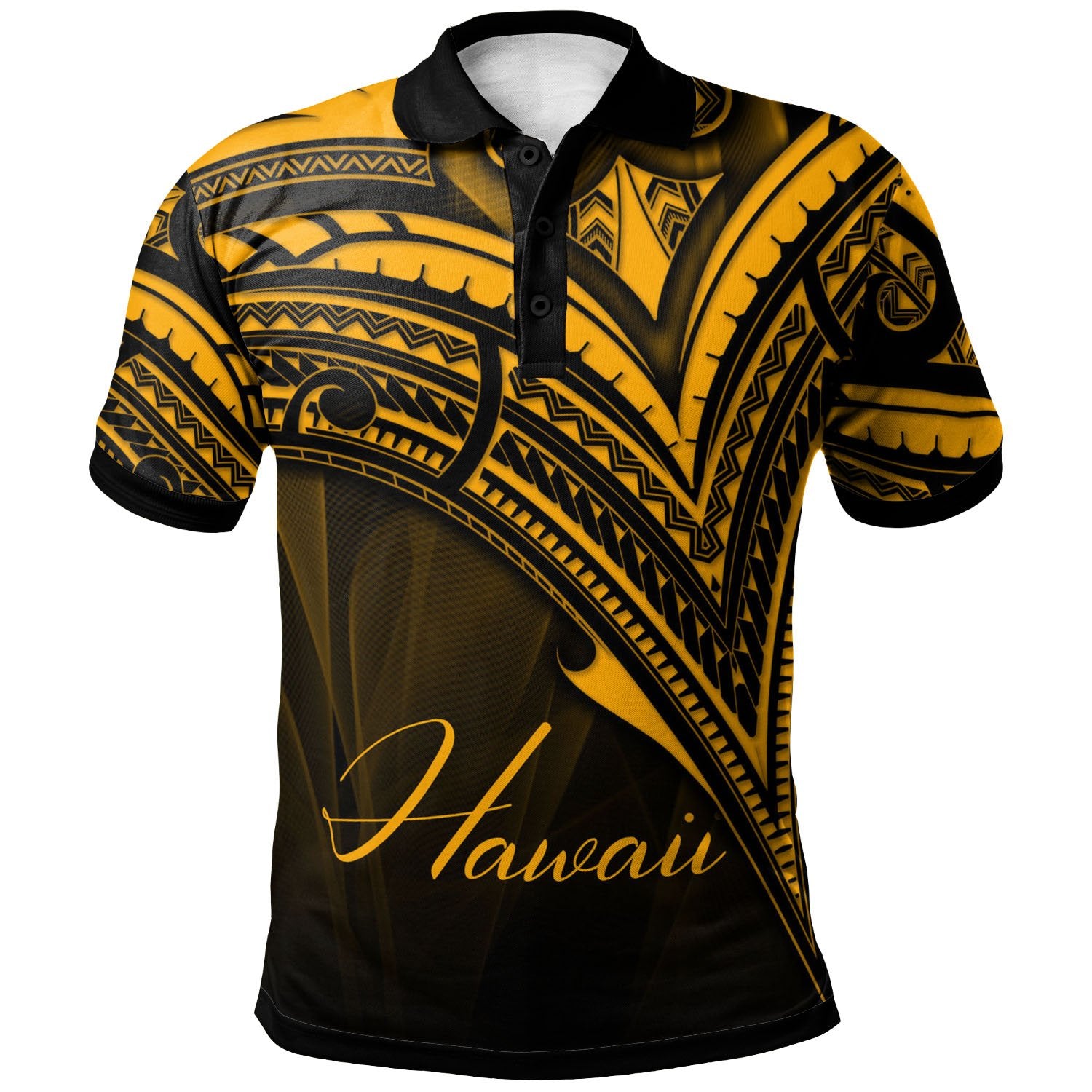 Hawaii Polo Shirt Gold Color Cross Style Unisex Black - Polynesian Pride