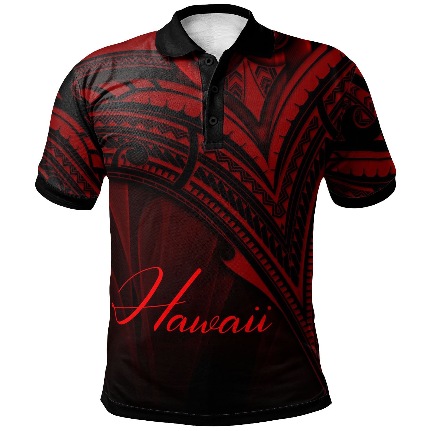 Hawaii Polo Shirt Red Color Cross Style Unisex Black - Polynesian Pride