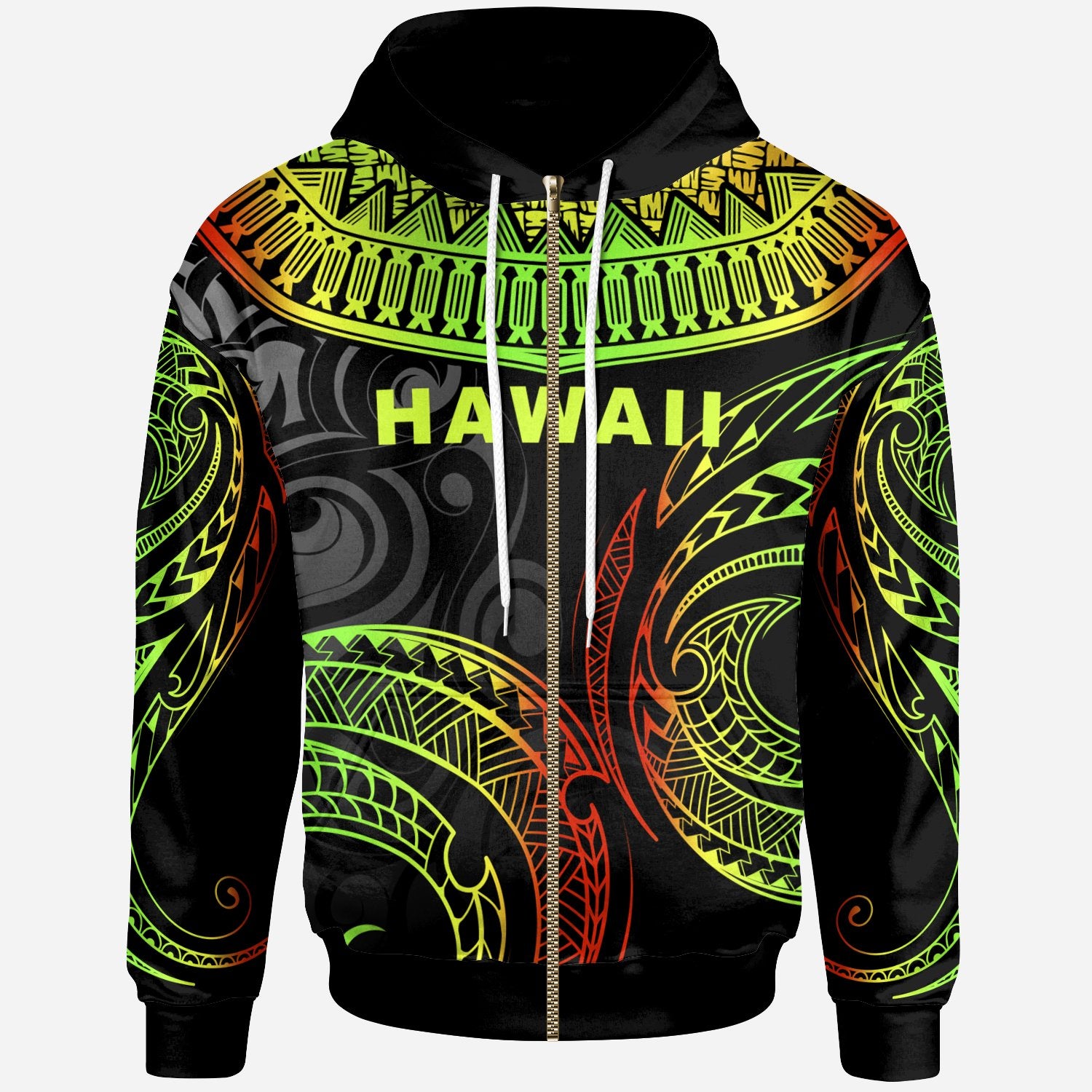 Hawaii Custom Zip up Hoodie Unique Serrated Texture Reggae Unisex Regae - Polynesian Pride
