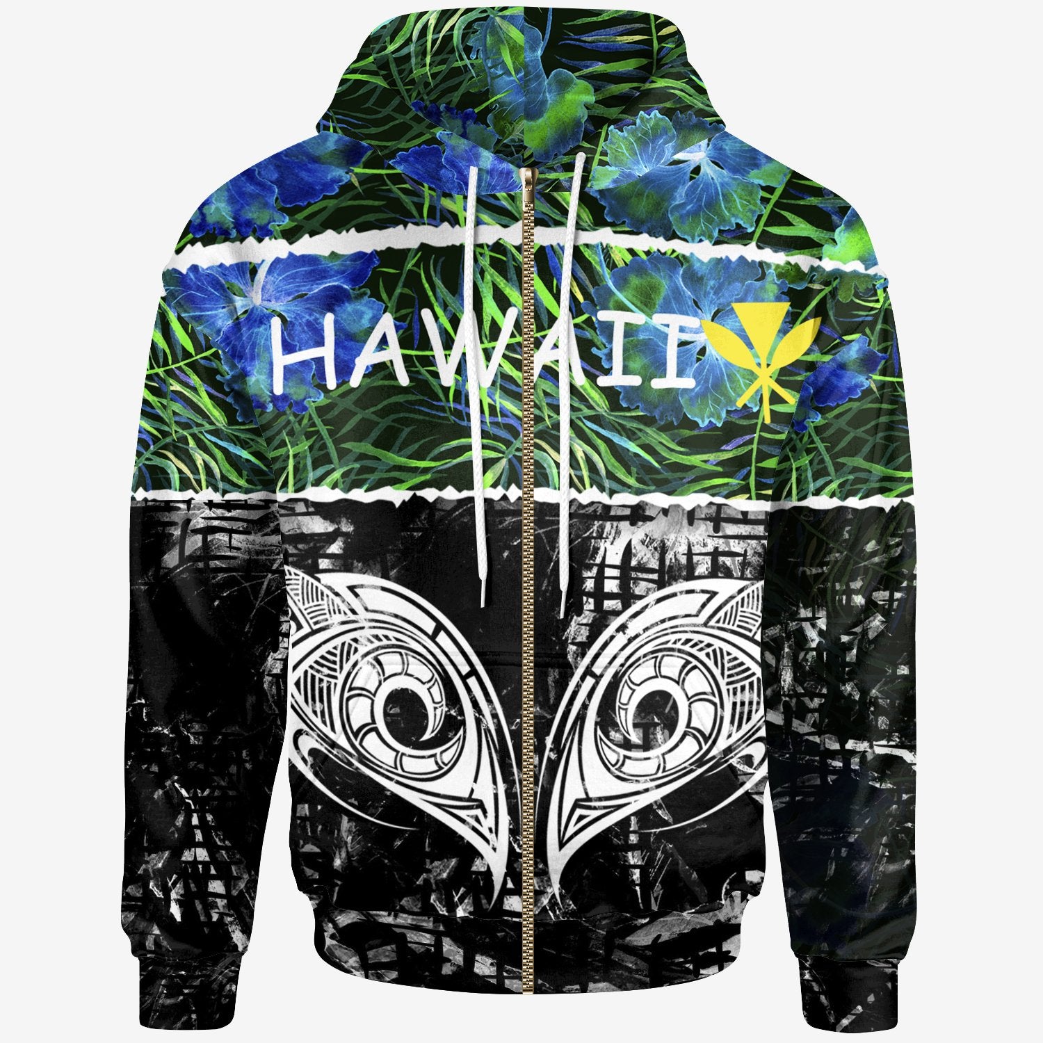 Hawaii Zip up Hoodie Tropical Flower Neon and Black Color Unisex Neon - Polynesian Pride