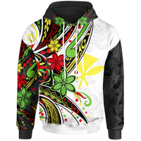 Hawaii Hoodie Tribal Flower With Special Turtles White Black Unisex Black White - Polynesian Pride
