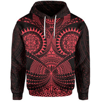 Polynesian Tattoo All Over Print Hoodie Red Unisex Black - Polynesian Pride