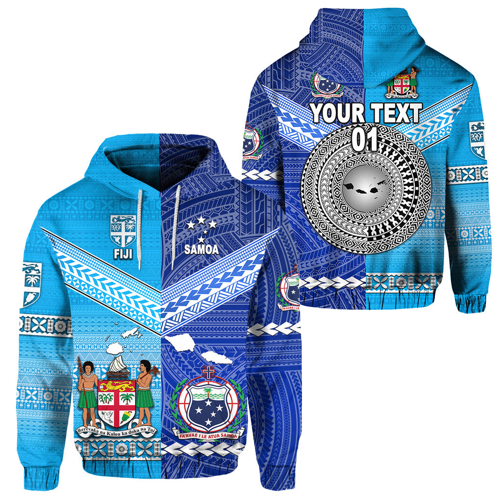 Custom Fiji Samoa Hoodie Together, Custom Text and Number LT8 Pullover Hoodie Blue - Polynesian Pride
