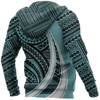 Hawaii Coat of Arms Polynesian Zip up Hoodie Tatoo Style Blue - Polynesian Pride