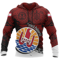 French Polynesia Hoodie French Polynesia Flag Tiki Face Tattoo & Turtle Tattoo Special Z2 Unisex Red - Polynesian Pride