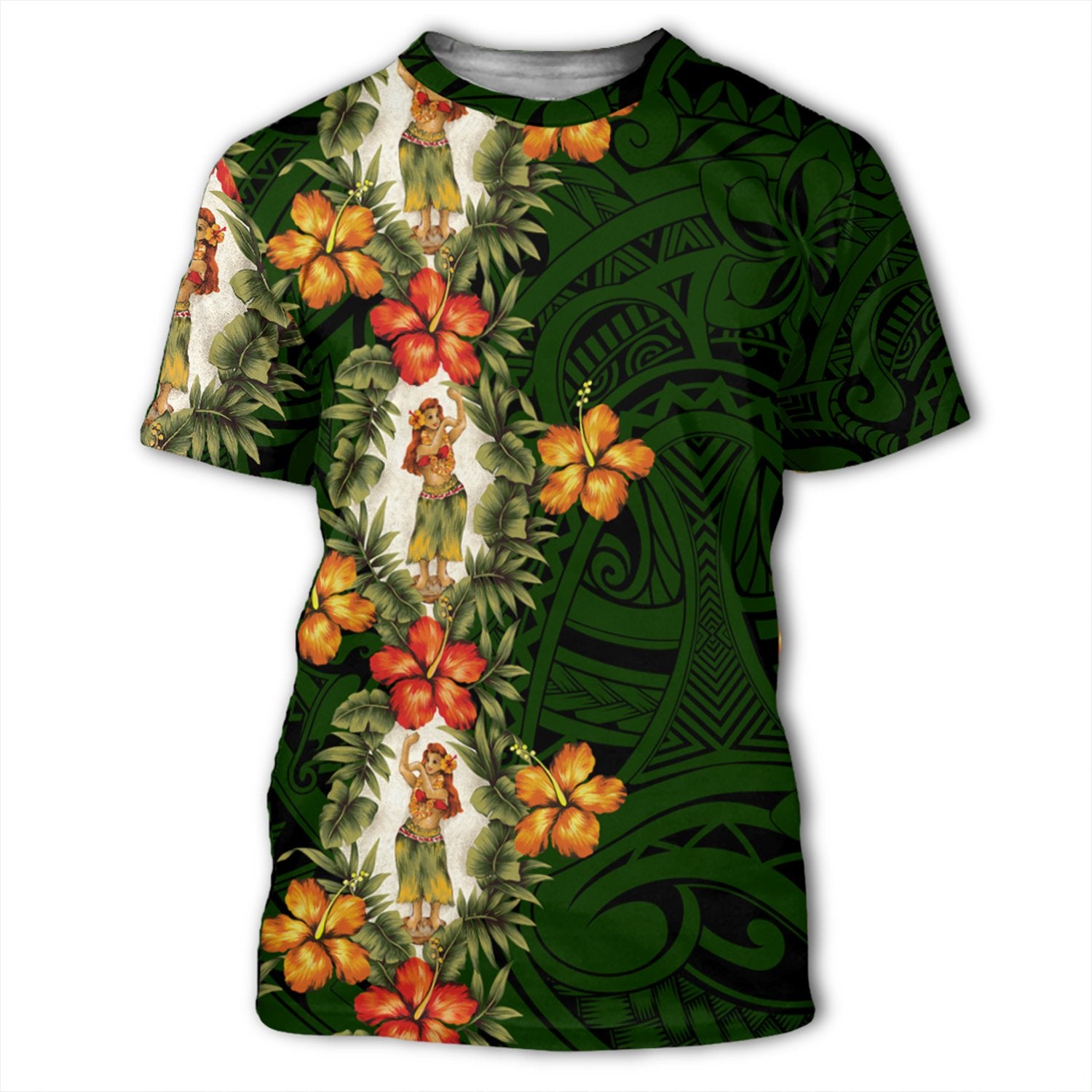 Hawaii Hula Girl Tropical Style T Shirt Unisex Black - Polynesian Pride