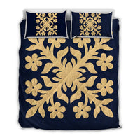 Hawaiian Royal Pattern Quilt Bed Set - Indigo - C2 Style - AH Beige - Polynesian Pride