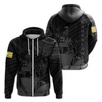 Hawaiian King Kanaka Map Polynesian Kahoolawe Hoodie Zip Grey Hala Style Unisex Grey - Polynesian Pride