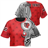 (Personalised) Hawaii - Kahuku High Tribal Kakau All - over Print Crop Top T-shirt AH Female Red - Polynesian Pride