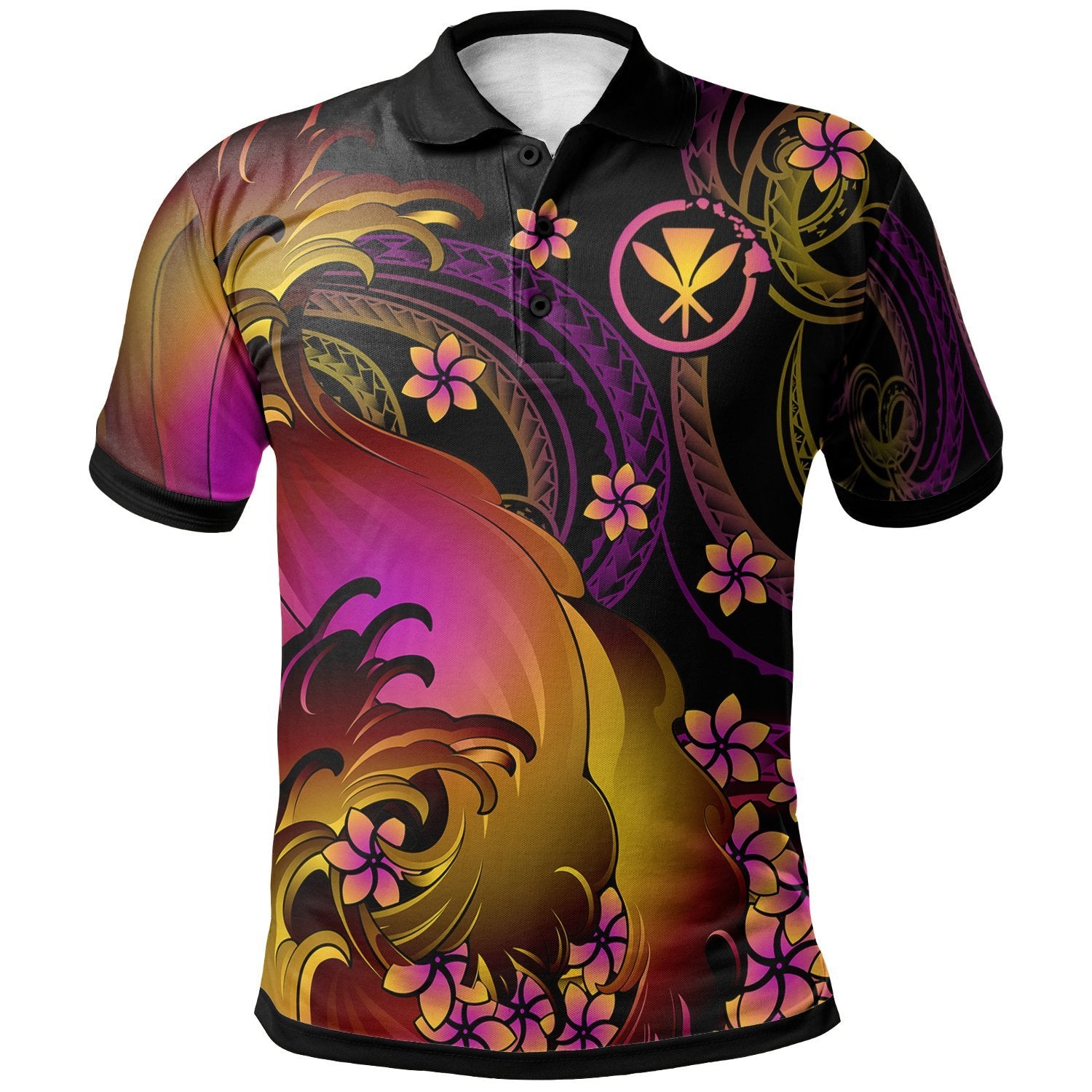 Hawaii Polo Shirt Kanaka Maoli in wave Unisex Black - Polynesian Pride