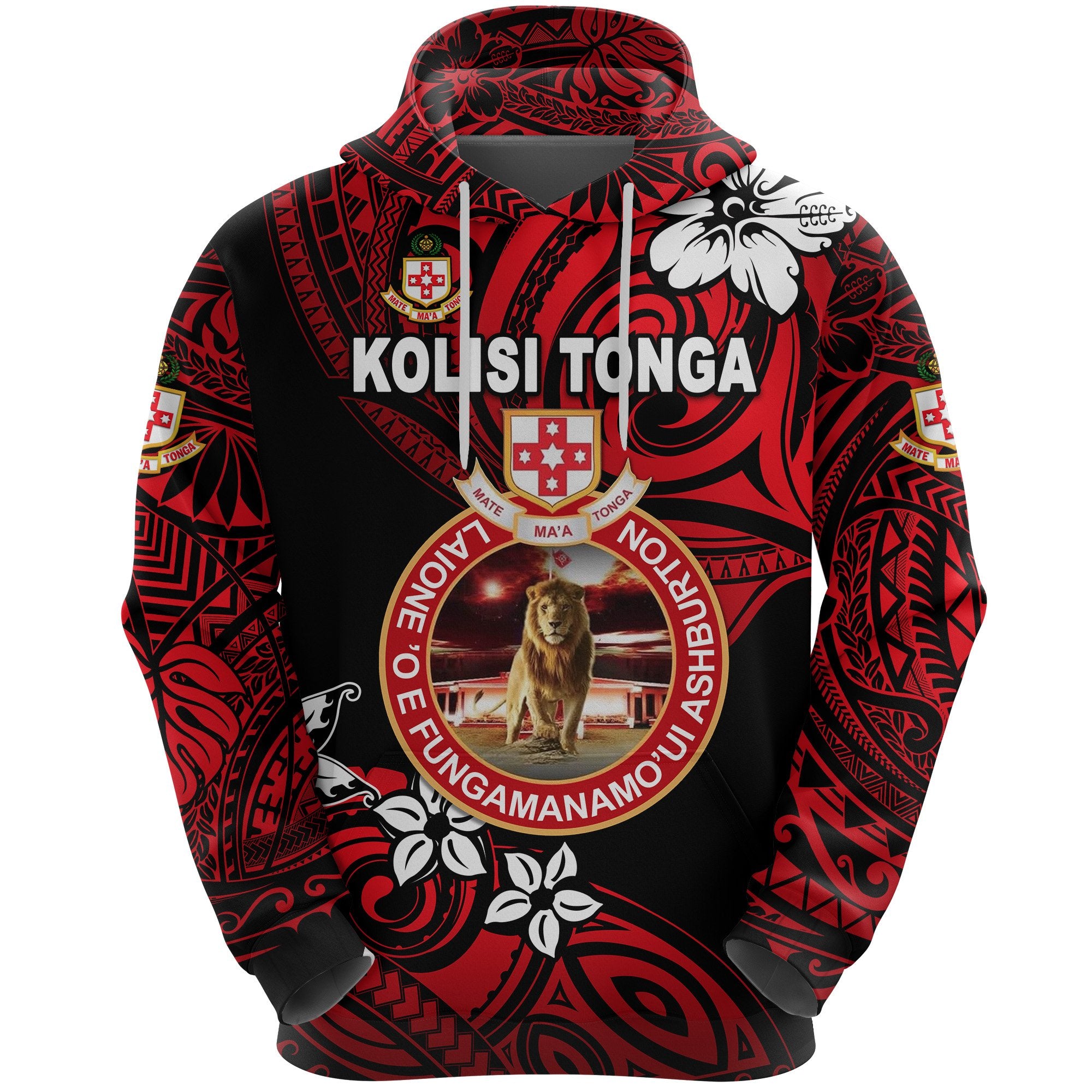 Custom Kolisi Tonga Hoodie Mate Maa Tonga Unique Vibes, Custom Text and Number Lion Unisex Red - Polynesian Pride