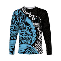 (Custom Personalised)Cook Islands Long Sleeve Shirts Mauke Polynesian Style LT6 Unisex Blue - Polynesian Pride