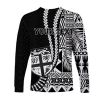 (Custom Personalised) Fiji Long Sleeve Shirt Masi Tapa Patterns Black Style LT6 - Polynesian Pride
