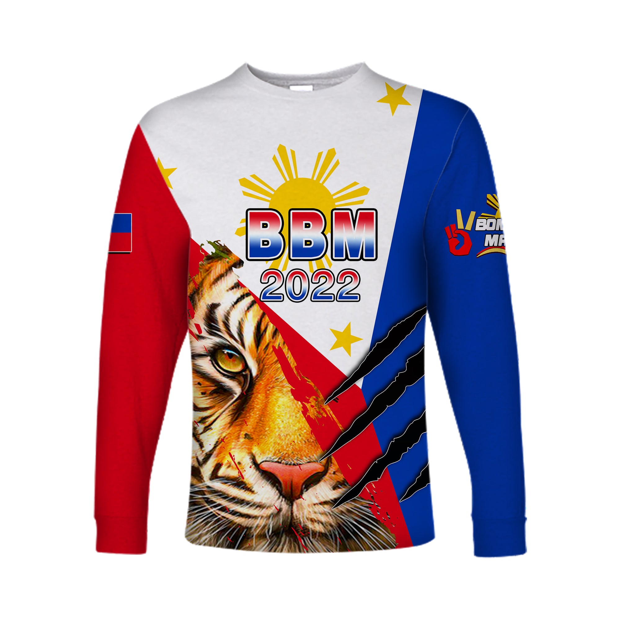 (Custom Personalised) Philippines Long Sleeve Shirt BBM 2022 Tiger Of The North LT6 Unisex Blue - Polynesian Pride