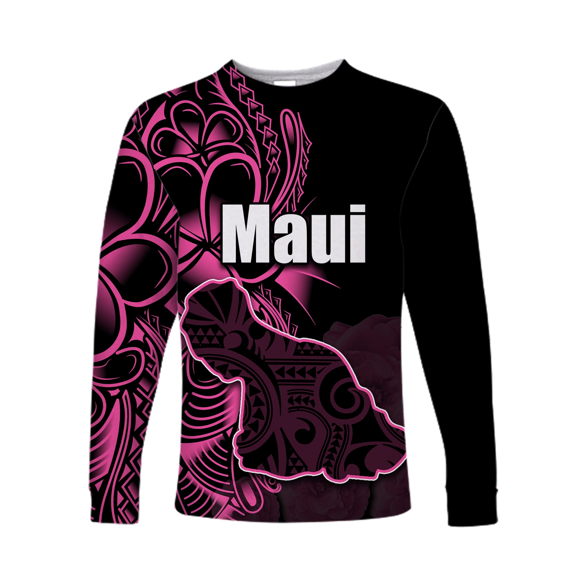 (Custom Personalised) Hawaiian Islands Long Sleeve Shirts Maui LT6 Unisex Pink - Polynesian Pride