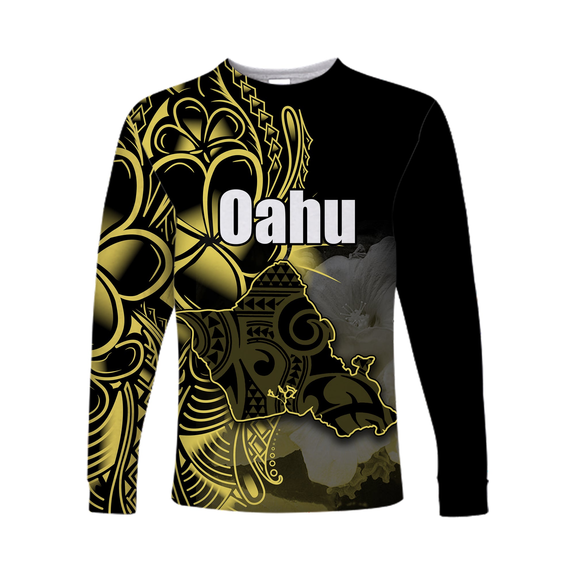 (Custom Personalised) Hawaiian Islands Long Sleeve Shirts Oahu LT6 Unisex Yellow - Polynesian Pride