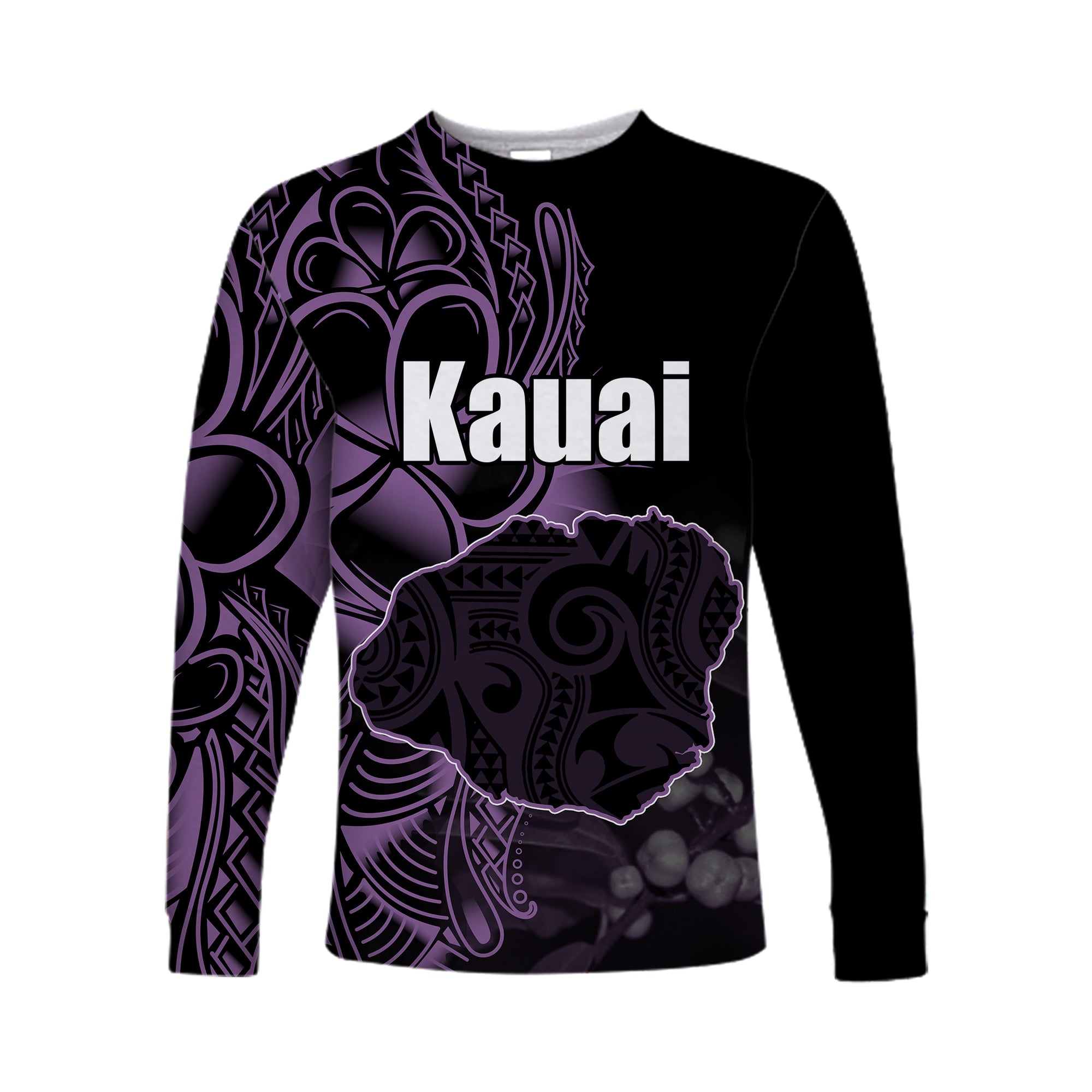(Custom Personalised) Hawaiian Islands Long Sleeve Shirts Kauai LT6 Unisex Purple - Polynesian Pride