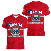 Samoa Independence Women V Neck T Shirt 2023 Red Style LT6 Female Red - Polynesian Pride