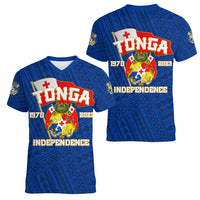 Tonga Independence Women V Neck T Shirt 2023 Blue Style LT6 Female Blue - Polynesian Pride