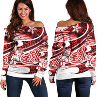 Polynesian Tribal Off Shoulder Sweater Red LT6 Women Red - Polynesian Pride