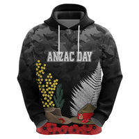 ANZAC DAY Hoodie Camo Style Slouch Hats Mix Silver Fern Golden Wattle LT7 Zip Hoodie Black - Polynesian Pride