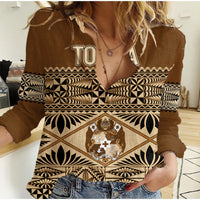 Personalised Tonga Independence Day Women Casual Shirt Ngatu Tapa Style LT7 Female Brown - Polynesian Pride
