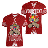 Personalised Tonga Rugby Women V Neck T Shirt Mate Ma'a Tonga Independence Day LT7 Female Red - Polynesian Pride