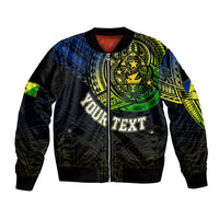 Personalised Vanuatu Bomber Jacket Turtle Chest Tattoo Flag Color - Malampa LT7 Unisex Black - Polynesian Pride