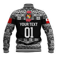 (Custom Personalised) Tonga Emancipation Day Baseball Jacket Independence Day - Simple Ngatu Heilala Flower - Black LT8 - Polynesian Pride