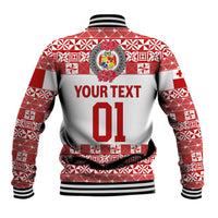 (Custom Personalised) Tonga Emancipation Day Baseball Jacket Independence Day - Simple Ngatu Heilala Flower - White Red LT8 - Polynesian Pride