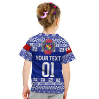 (Custom Personalised) Tonga Emancipation Day Kid T Shirt Independence Day - Simple Ngatu Heilala Flower - Blue LT8 - Polynesian Pride