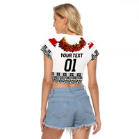 (Custom Personalised) Tonga Emancipation Day Raglan Cropped T Shirt Independence Day - Fancy Kahoa Heilala Flower - White Black LT8 - Polynesian Pride