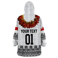 (Custom Personalised) Tonga Emancipation Day Wearable Blanket Hoodie Independence Day - Fancy Kahoa Heilala Flower - White Black LT8 - Polynesian Pride