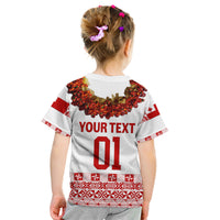 (Custom Personalised) Tonga Emancipation Day Kid T Shirt Independence Day - Fancy Kahoa Heilala Flower - White Red LT8 - Polynesian Pride