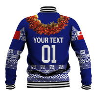 (Custom Personalised) Tonga Emancipation Day Baseball Jacket Independence Day - Fancy Kahoa Heilala Flower - Blue LT8 - Polynesian Pride