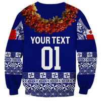 (Custom Personalised) Tonga Emancipation Day Sweatshirt Independence Day - Fancy Kahoa Heilala Flower - Blue LT8 - Polynesian Pride