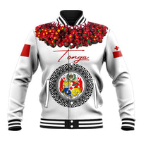 (Custom Personalised) Tonga Emancipation Day Baseball Jacket Independence Day - Unique Kahoa Heilala Flower - White LT8 Unisex White - Polynesian Pride