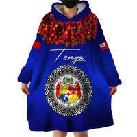 (Custom Personalised) Tonga Emancipation Day Wearable Blanket Hoodie Independence Day - Unique Kahoa Heilala Flower - Blue LT8 - Polynesian Pride