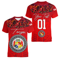 (Custom Personalised) Tonga Emancipation Day Women V Neck T Shirt Independence Day - Kupesi Kahoa Heilala Flower - Red LT8 Female Red - Polynesian Pride