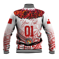 (Custom Personalised) Tonga Emancipation Day Baseball Jacket Independence Day - Kupesi Kahoa Heilala Flower - White LT8 - Polynesian Pride