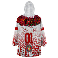 (Custom Personalised) Tonga Emancipation Day Wearable Blanket Hoodie Independence Day - Kupesi Kahoa Heilala Flower - White LT8 - Polynesian Pride