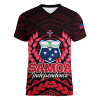 Samoa Independence Day Women V Neck T Shirt Ulafa Polynesian Unique Red No2 LT9 - Polynesian Pride