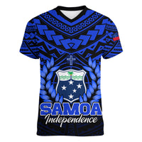 Samoa Independence Day Women V Neck T Shirt Ulafa Polynesian Unique Blue No1 LT9 - Polynesian Pride