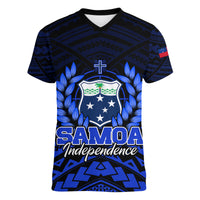 Samoa Independence Day Women V Neck T Shirt Ulafa Polynesian Unique Blue No2 LT9 - Polynesian Pride