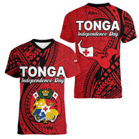 Tonga Independence Anniversary Women V Neck T Shirt Tongan Tribal Pattern Unique Version LT9 Female Red - Polynesian Pride