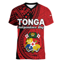Tonga Independence Anniversary Women V Neck T Shirt Tongan Tribal Pattern Unique Version LT9 - Polynesian Pride