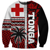 Tonga Kupesi Ngatu Sweatshirt Proud Tonga with Flag and Palm Tree LT9 Unisex Red - Polynesian Pride